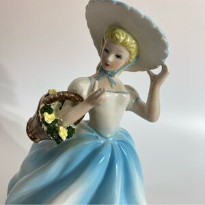 Napcoware C 5623 blue southern belle Vintage Lady Figurine with Basket planter